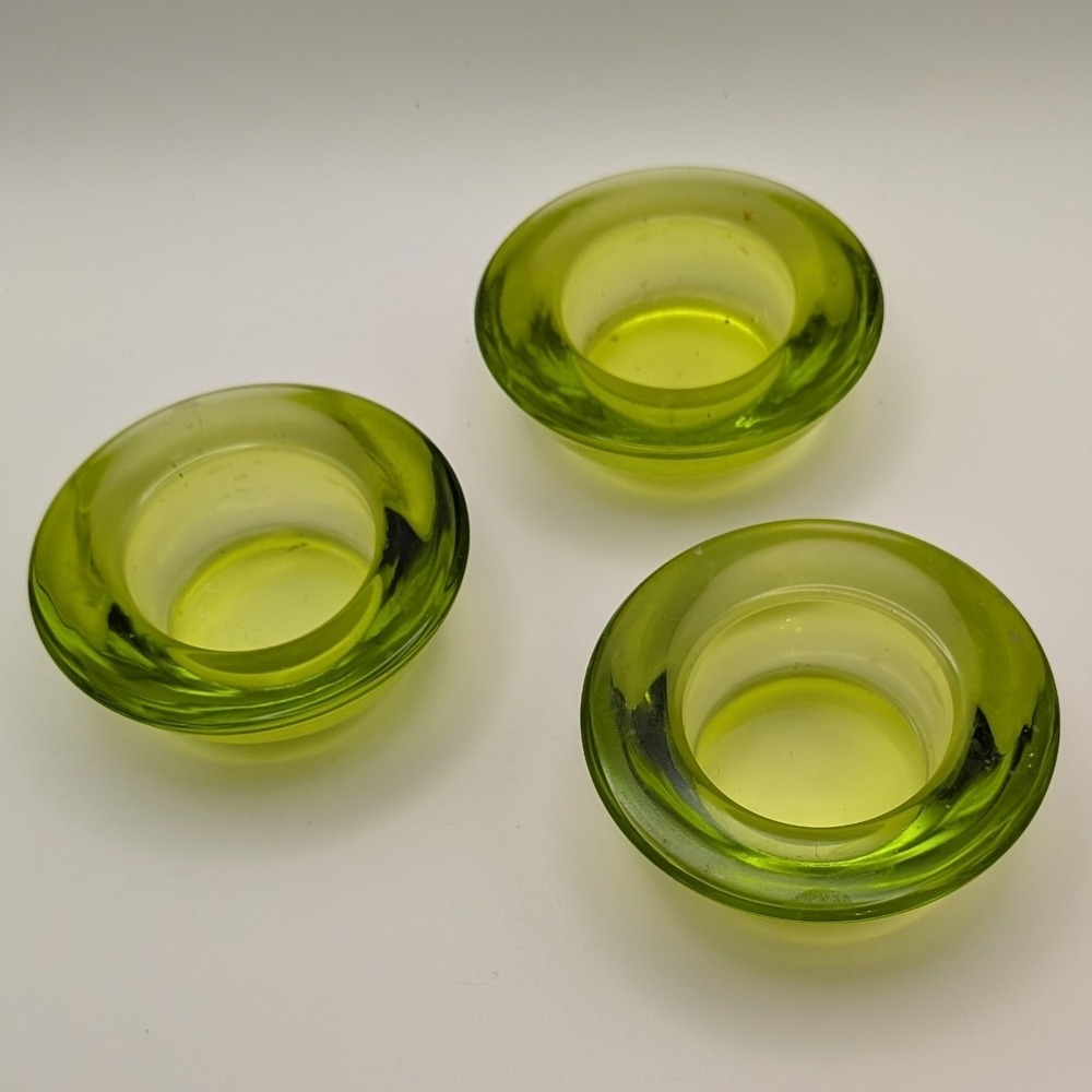 Crate and Barrel Lime Green Heavy Glass Votive Candle Holders Set of 3 Round